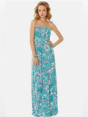 Lilly Pulitzer Holbrook Seafoam Green Montauk Jersey Strapless Maxi Dress XS